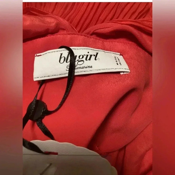 NEW BLUGIRL BLUMARINE Red Sleeveless Silk Pleat V-neck Jewel Dress Sz IT 40 US 4 - Picture 4 of 5